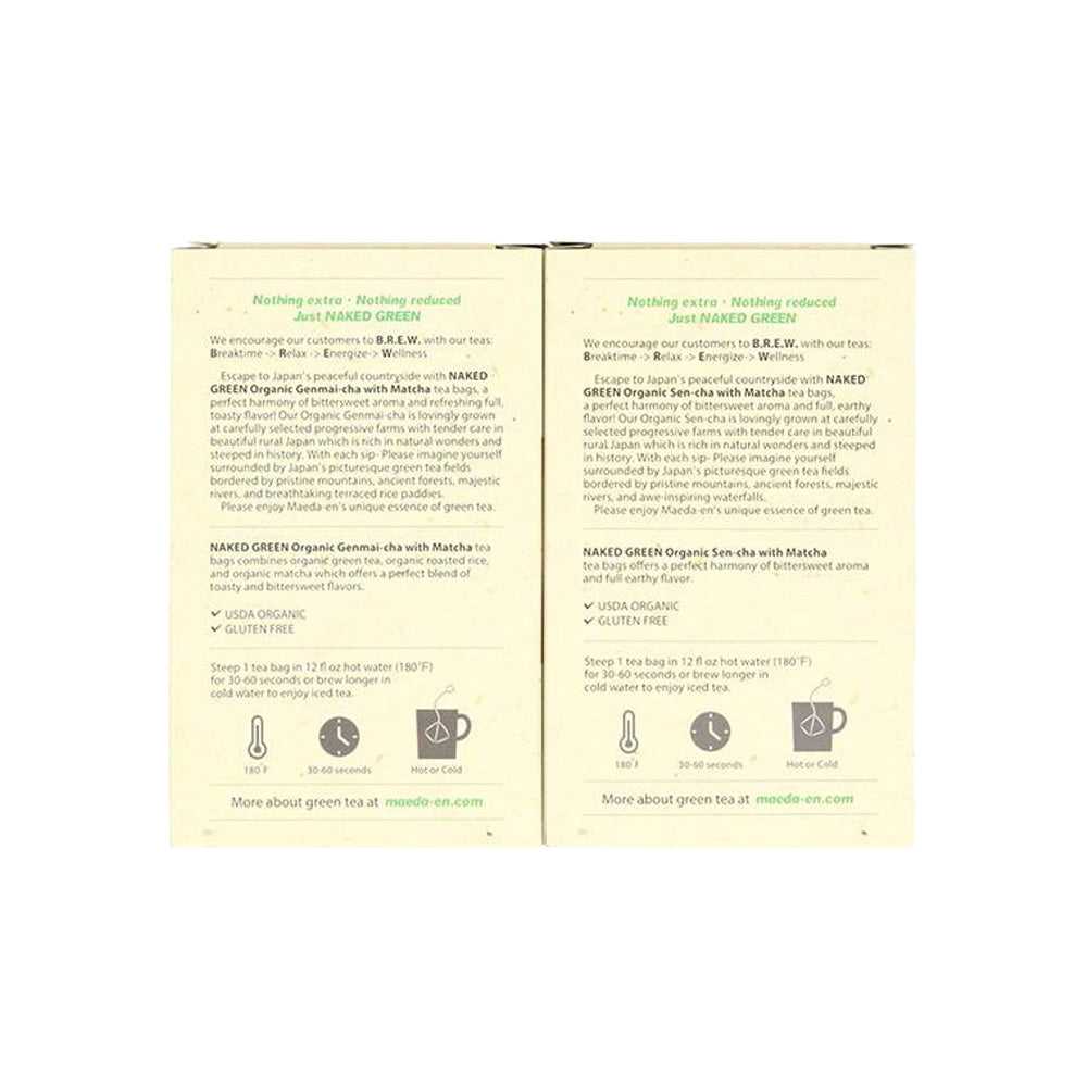 NAKED GREEN Organic Green Tea Tea Bag Gift Set - Sen-cha & Genmai-cha w/Matcha