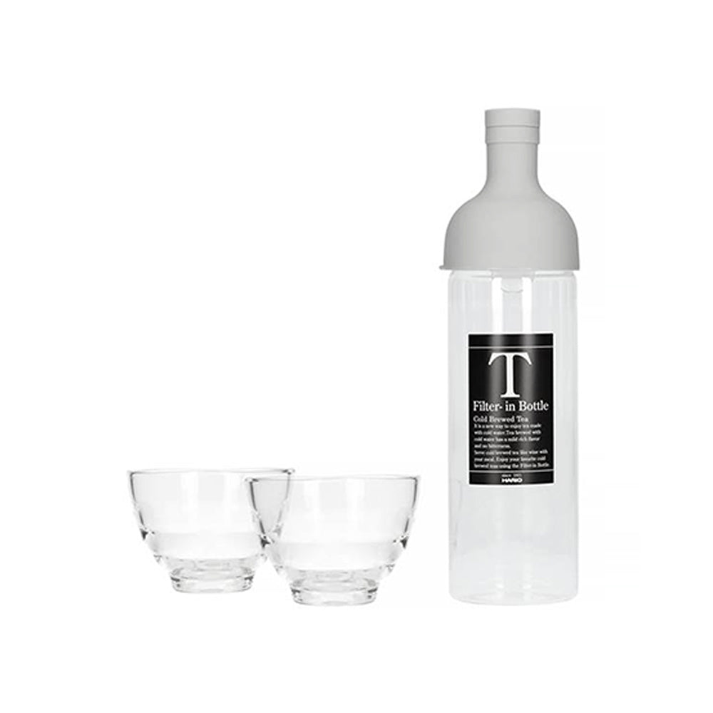 HARIO Cold Brew Tea Filter in Bottle (750ml Pale Gray) with 2 glasses