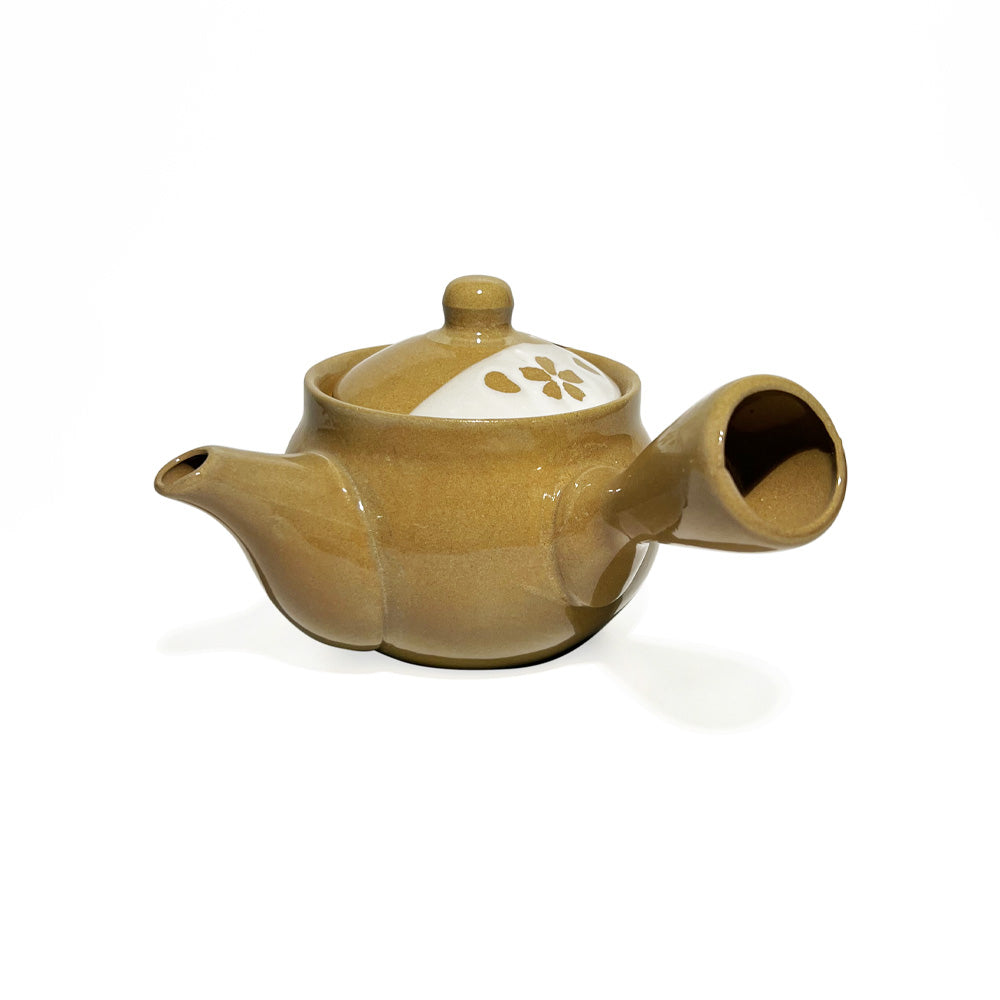 Japanese Pottery Teapot with Strainer 11oz – Sakura Brown x White