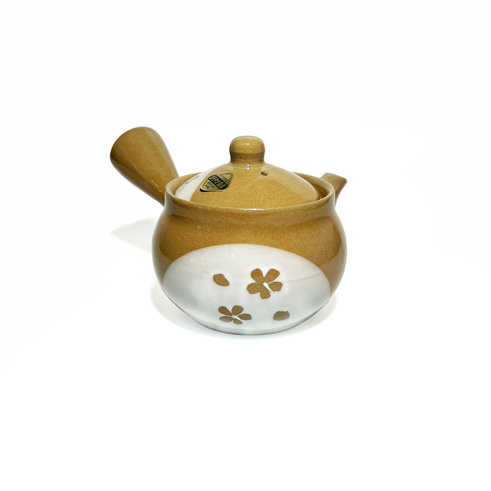 Japanese Pottery Teapot with Strainer 11oz – Sakura Brown x White