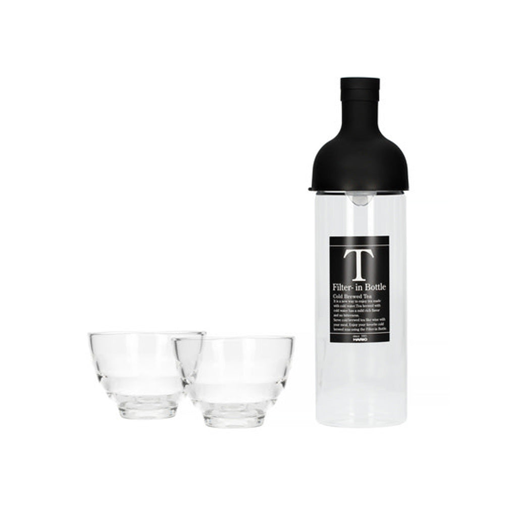 HARIO Cold Brew Tea Filter in Bottle (750ml Black) with 2 glasses